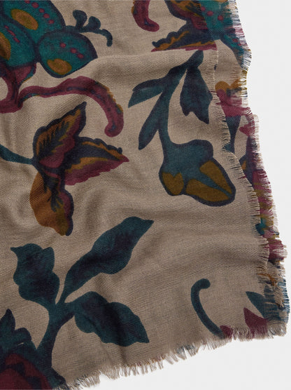 Floral Printed Scarf With Wool