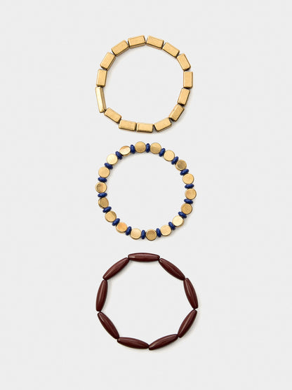 Set Of Elastic Bracelets With Beads