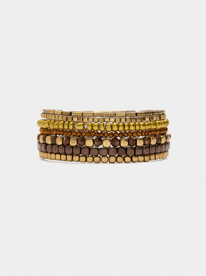 Set Of Elastic Bracelets With Beads