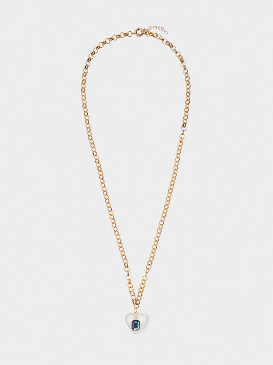 Necklace Of Links With Heart Pendant And Crystal