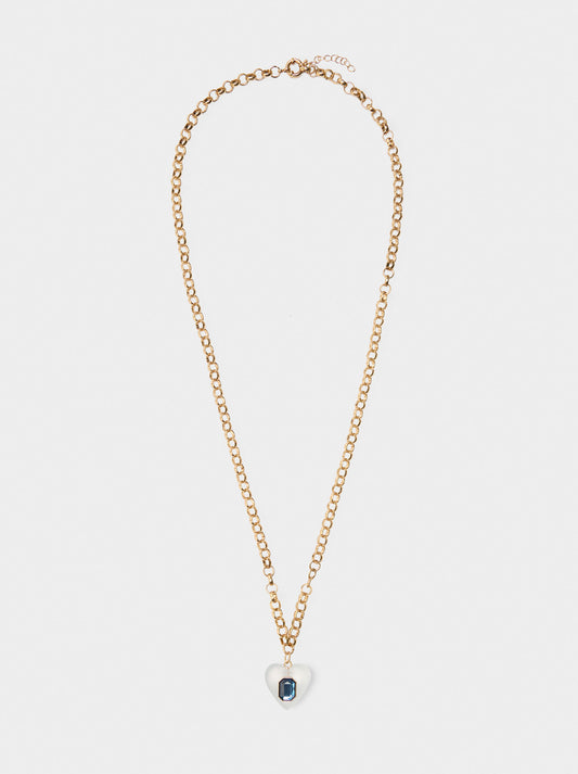 Necklace Of Links With Heart Pendant And Crystal