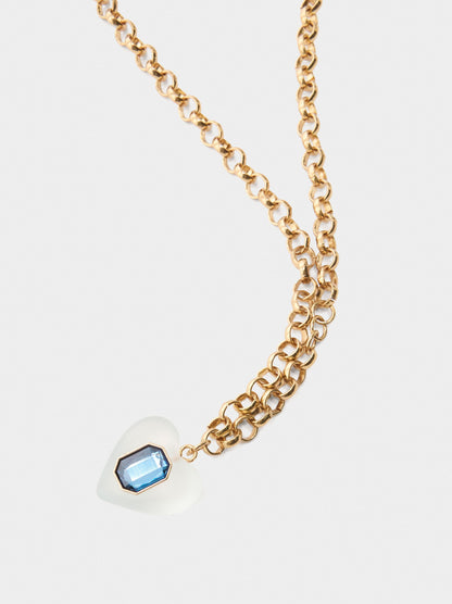 Necklace Of Links With Heart Pendant And Crystal