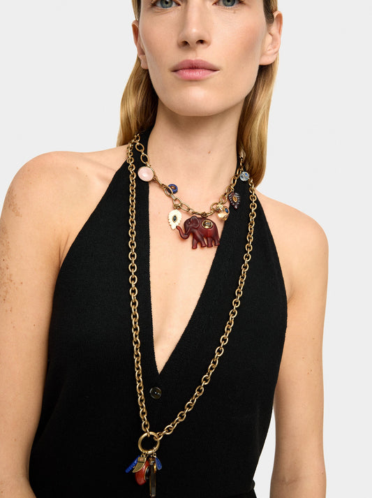 Necklace Of Links With Pendant Of Stones And Resin