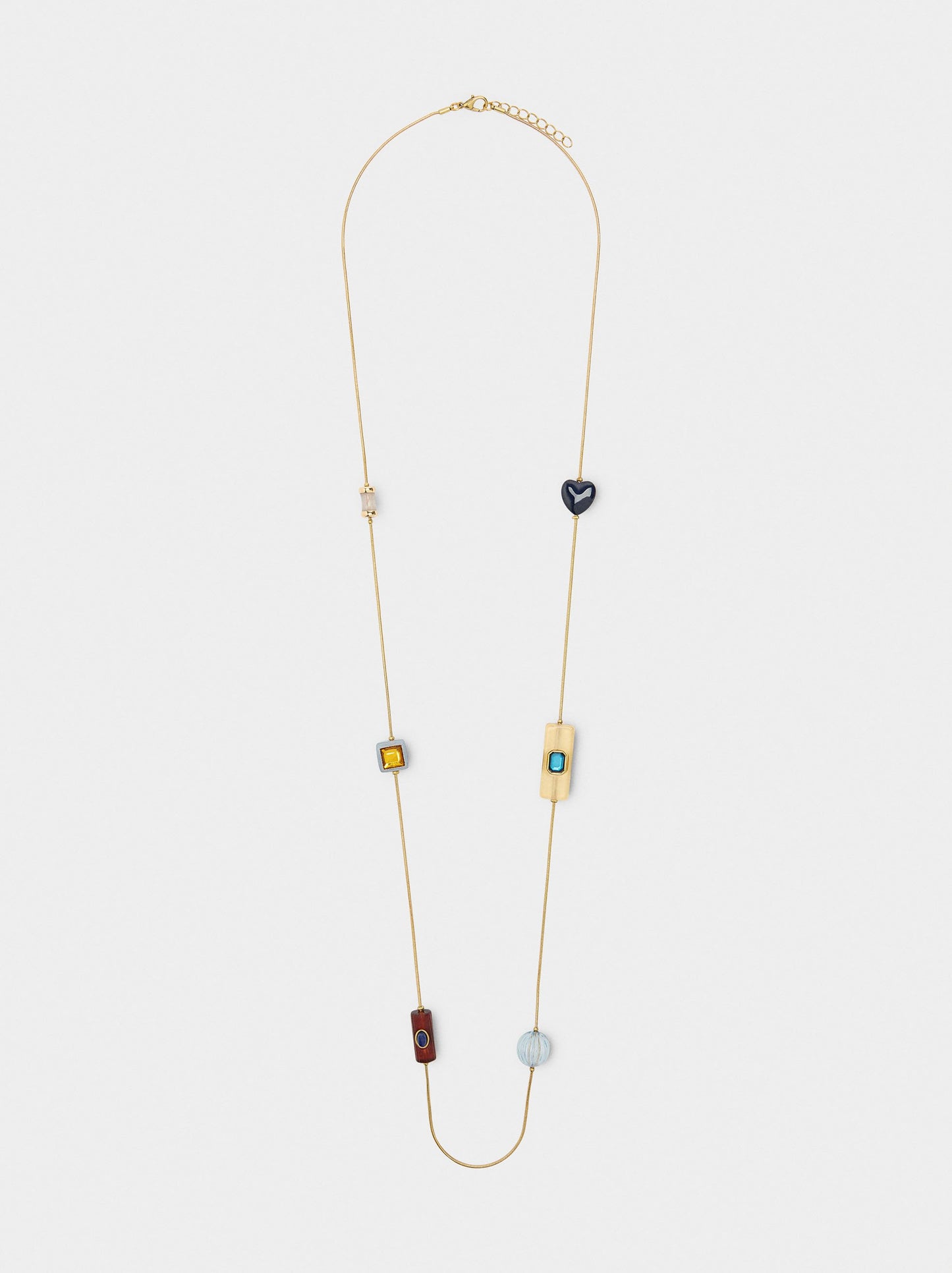 Long Necklace With Resin Beads And Stones