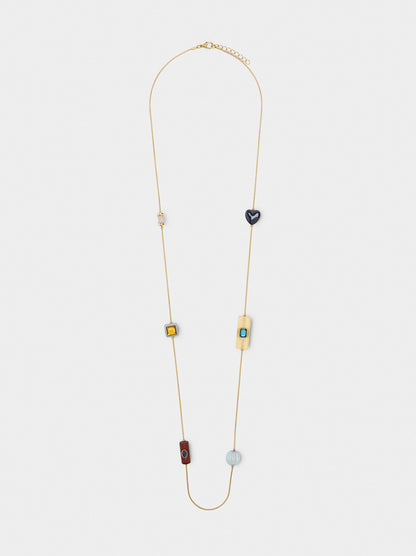 Long Necklace With Resin Beads And Stones