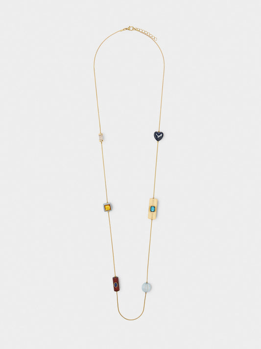 Long Necklace With Resin Beads And Stones