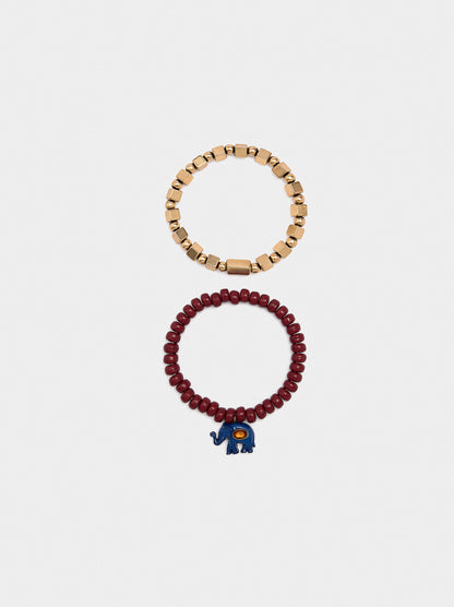 Set Of Elastic Bracelets With Stones