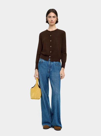 Knit Mesh Cardigan With Heart Buttons