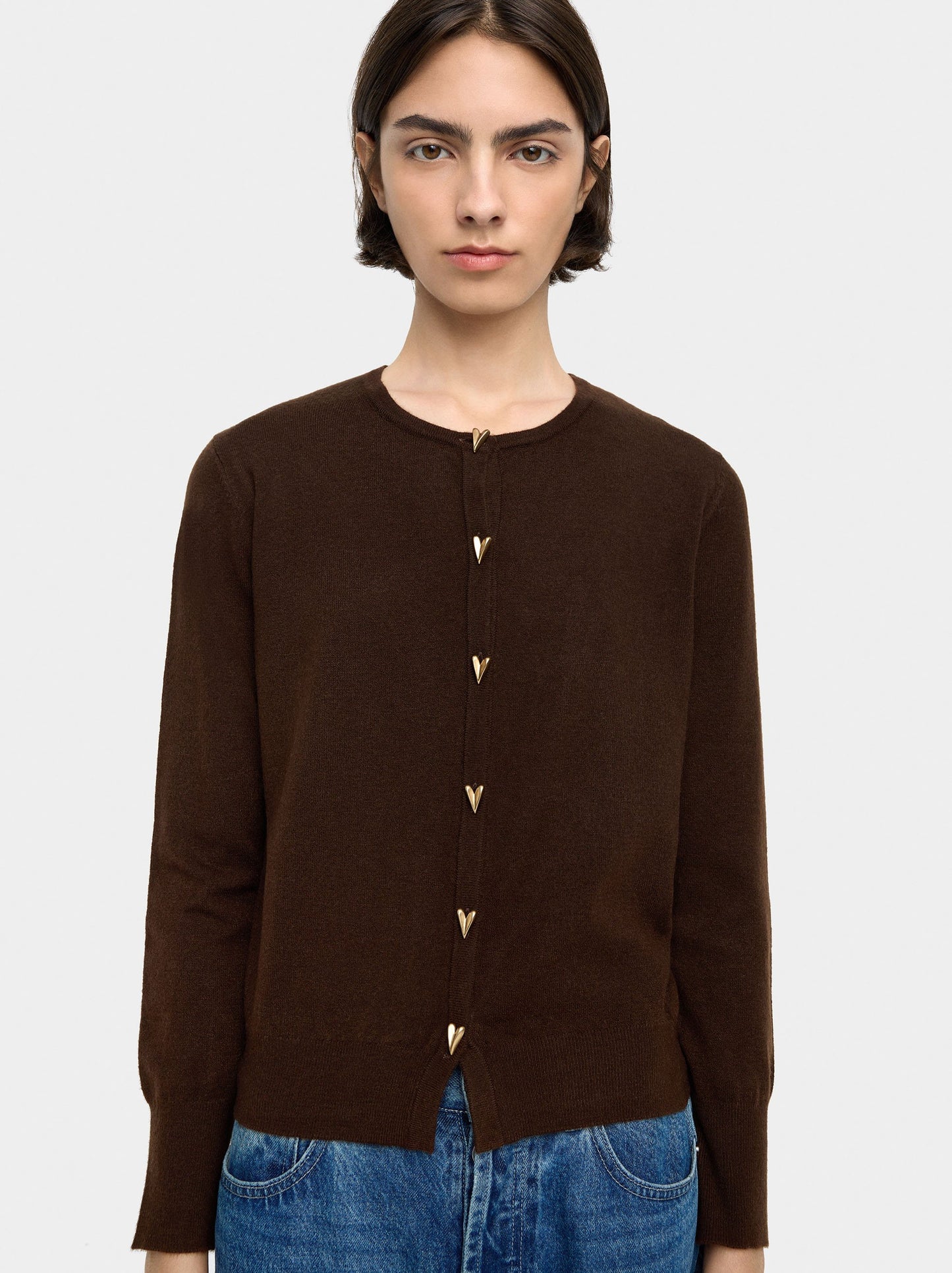 Knit Mesh Cardigan With Heart Buttons