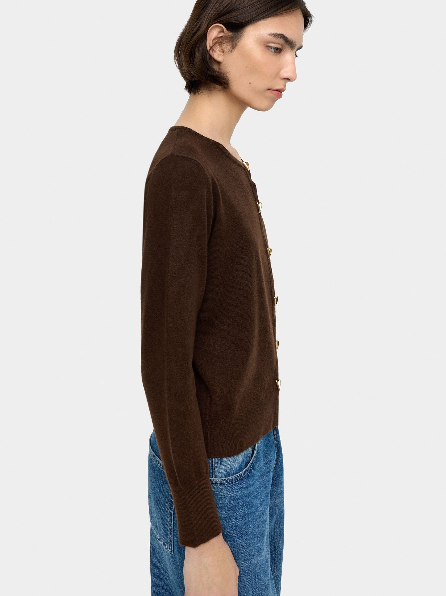 Knit Mesh Cardigan With Heart Buttons