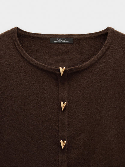 Knit Mesh Cardigan With Heart Buttons