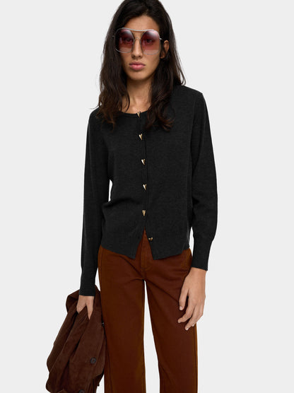 Knit Mesh Cardigan With Heart Buttons