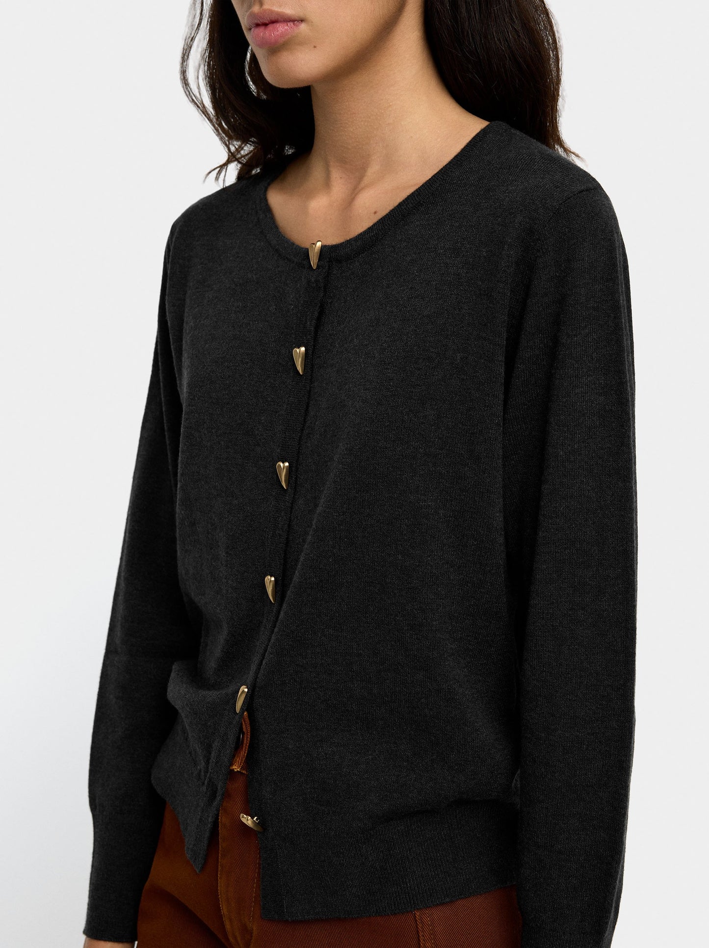 Knit Mesh Cardigan With Heart Buttons