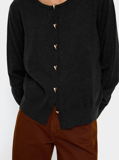 Knit Mesh Cardigan With Heart Buttons