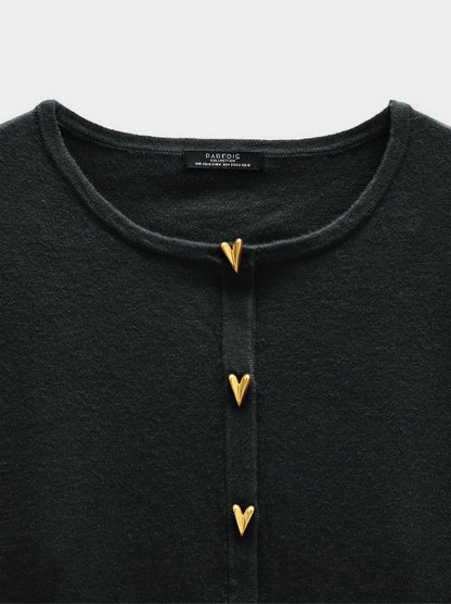 Knit Mesh Cardigan With Heart Buttons