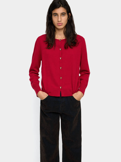 Knit Mesh Cardigan With Heart Buttons