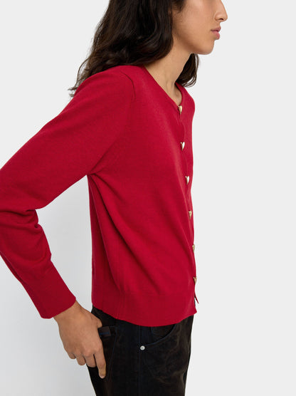 Knit Mesh Cardigan With Heart Buttons