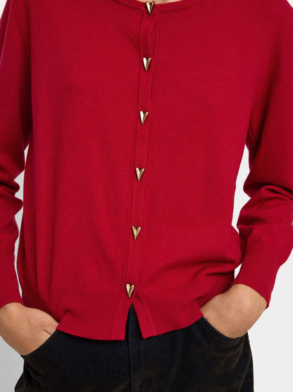 Knit Mesh Cardigan With Heart Buttons