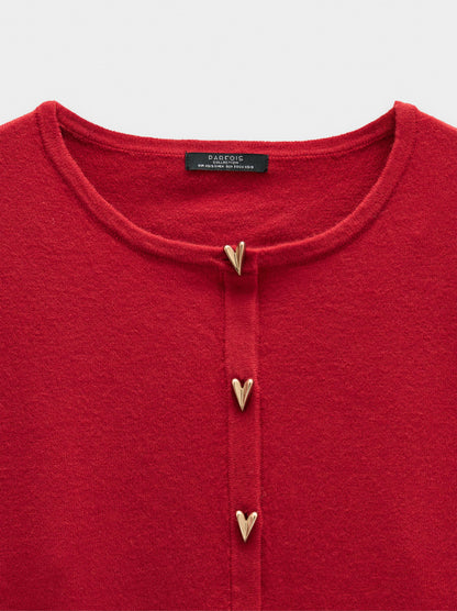 Knit Mesh Cardigan With Heart Buttons