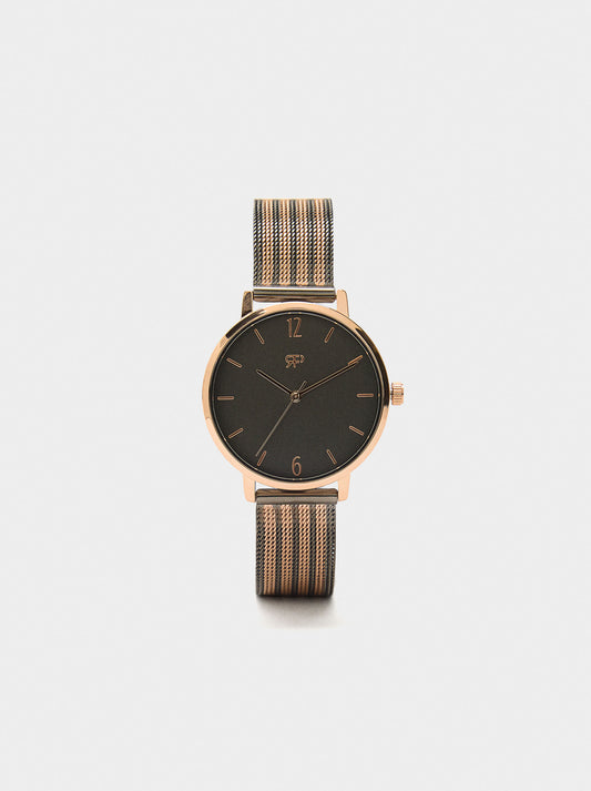 Watch With Bicolor Metal Mesh