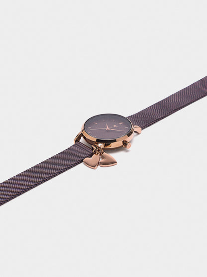 Steel Metal Mesh Watch With Charm