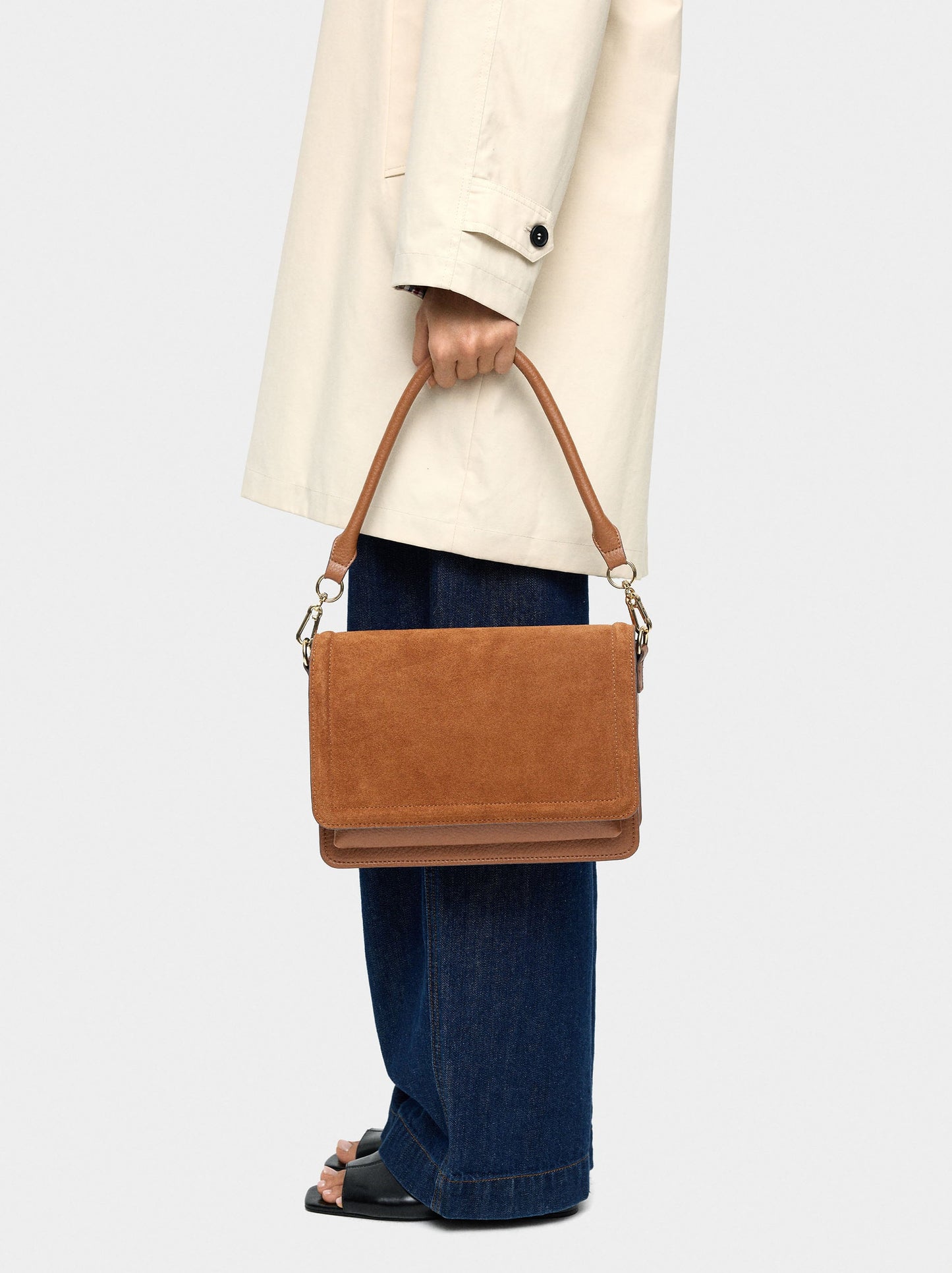 Crossbody Bag With Flap And Leather Details