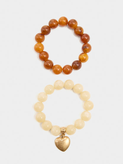 Set Of Elastic Bracelets With Heart