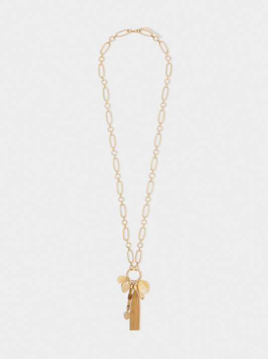 Pendant Links Necklace With Fringes