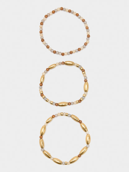 Set Of Elastic Bracelets With Beads