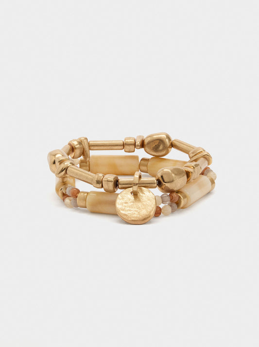 Set Of Elastic Bracelets With Stone Effect