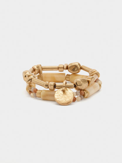 Set Of Elastic Bracelets With Stone Effect