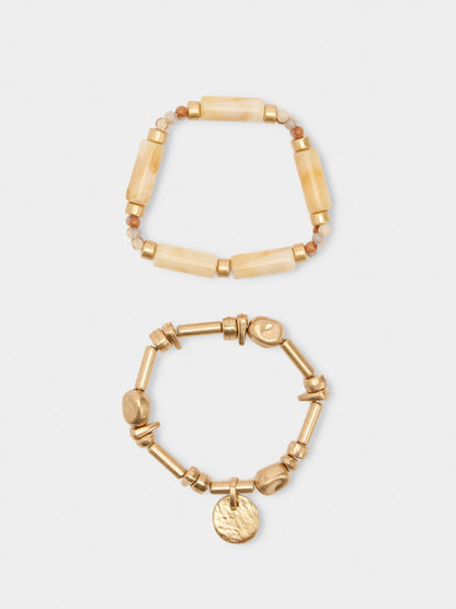 Set Of Elastic Bracelets With Stone Effect