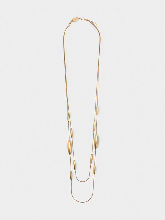 Long Double Necklace With Metal Details