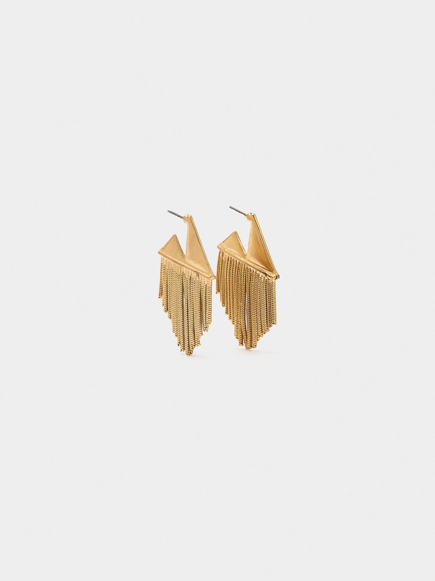 Triangle Earrings With Metallic Fringes