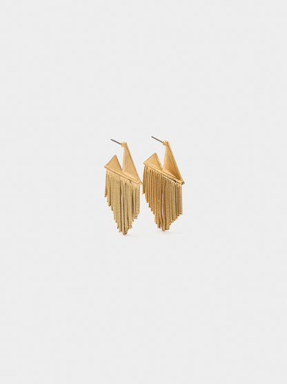 Triangle Earrings With Metallic Fringes
