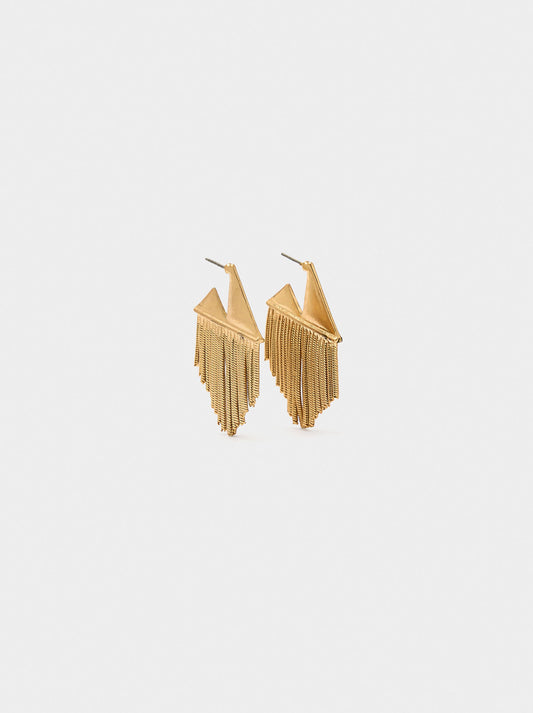 Triangle Earrings With Metallic Fringes