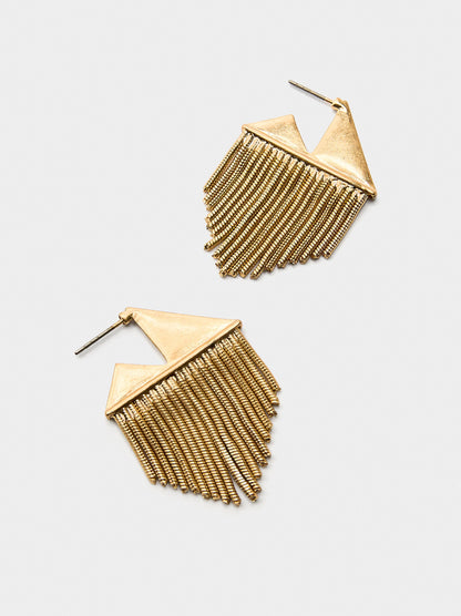 Triangle Earrings With Metallic Fringes