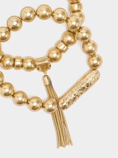 Set Of Bracelets With Metallic Beads