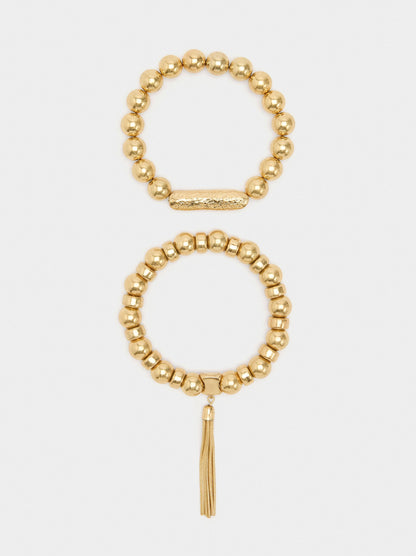 Set Of Bracelets With Metallic Beads