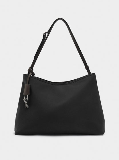 Nylon Effect Shopper Bag With Pendant