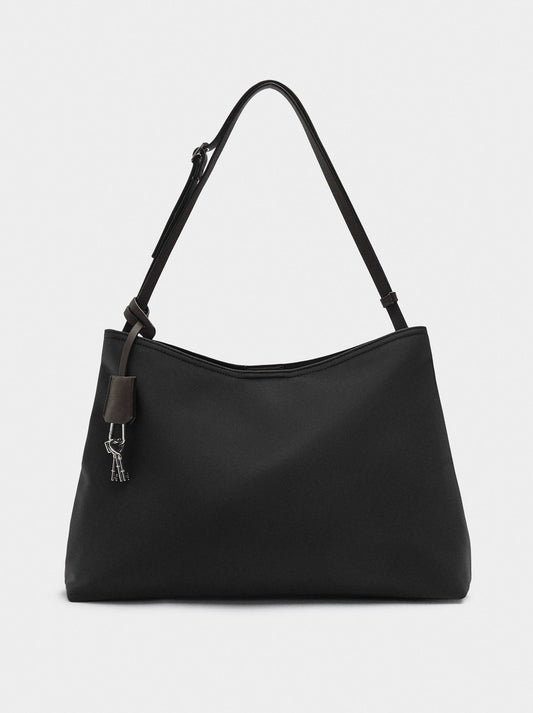 Nylon Effect Shopper Bag With Pendant