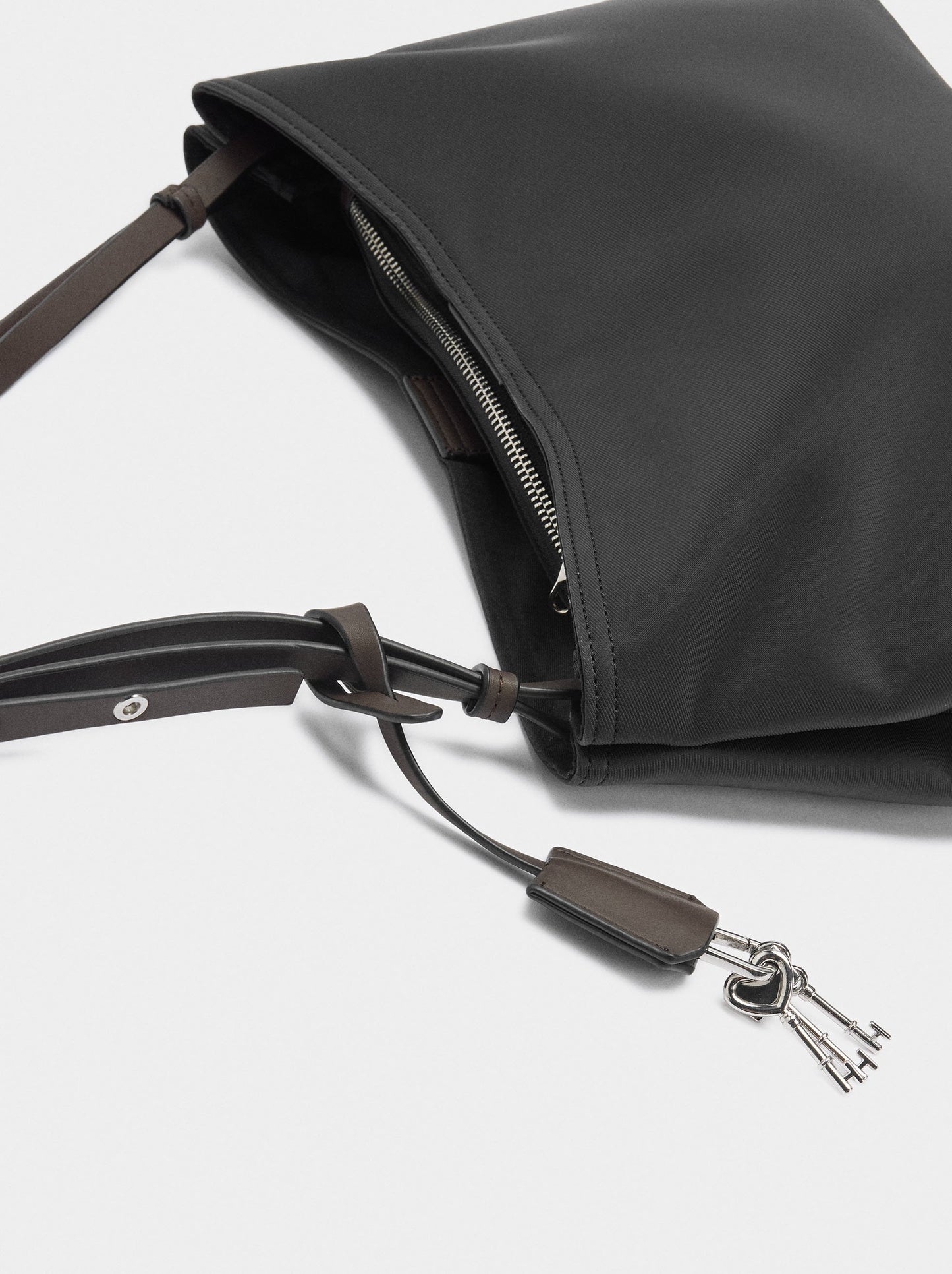 Nylon Effect Shopper Bag With Pendant