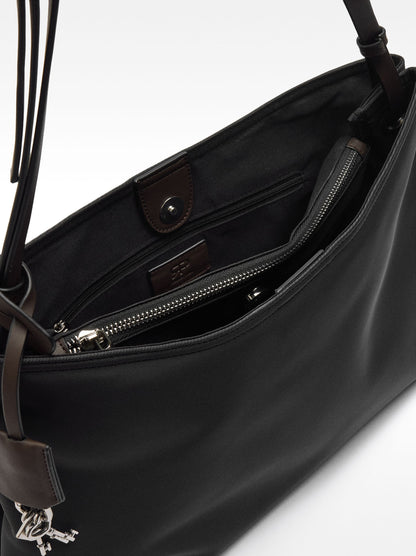 Nylon Effect Shopper Bag With Pendant