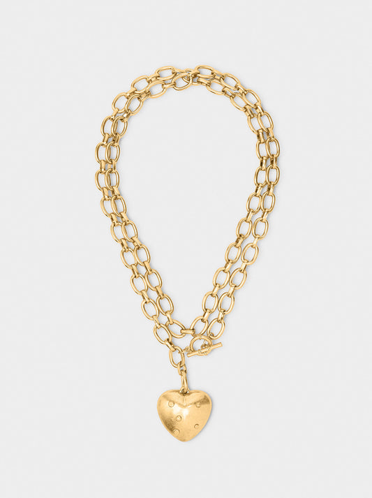Long Necklace Of Links With Heart Pendant