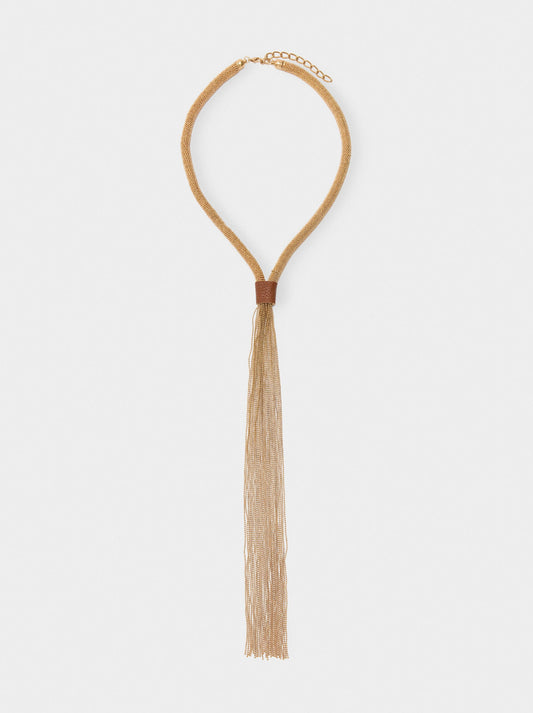 Long Tubular Necklace With Fringes