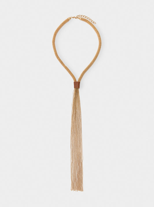 Long Tubular Necklace With Fringes