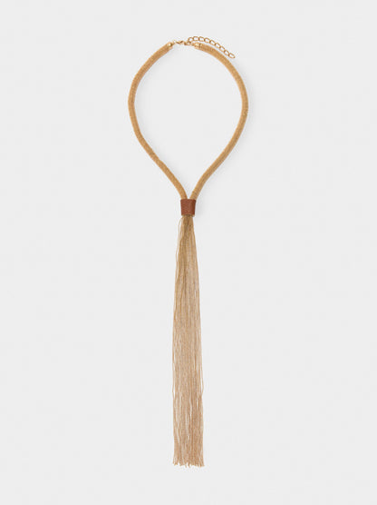 Long Tubular Necklace With Fringes