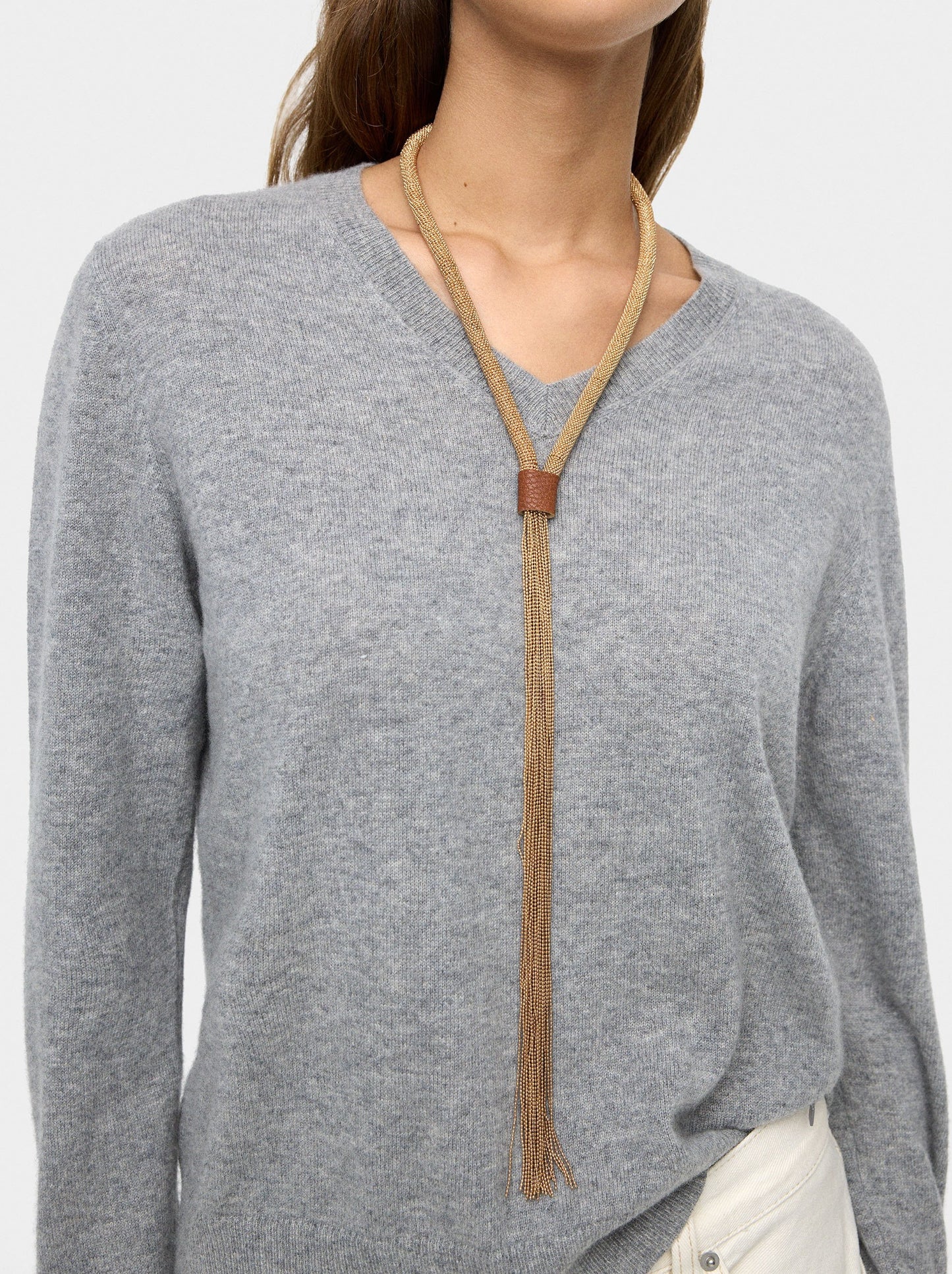 Long Tubular Necklace With Fringes