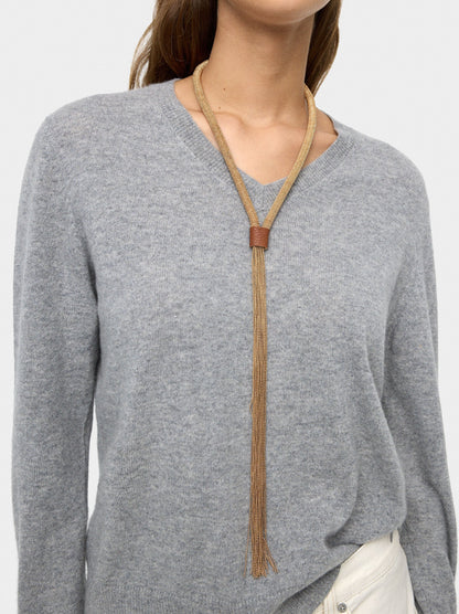 Long Tubular Necklace With Fringes