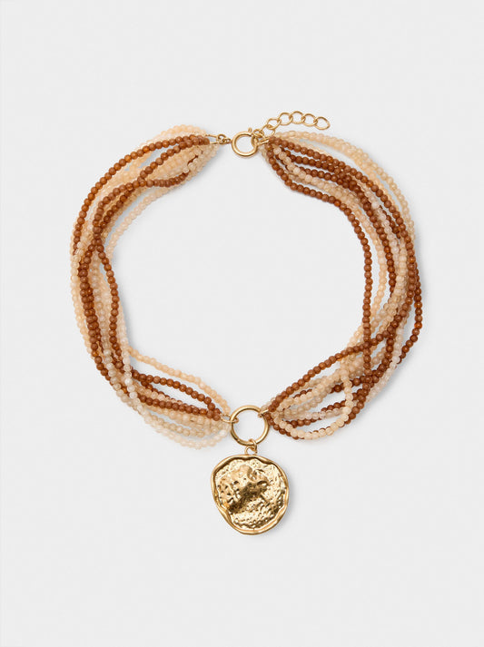 Multi-Collar With Beads With Irregular Pendant